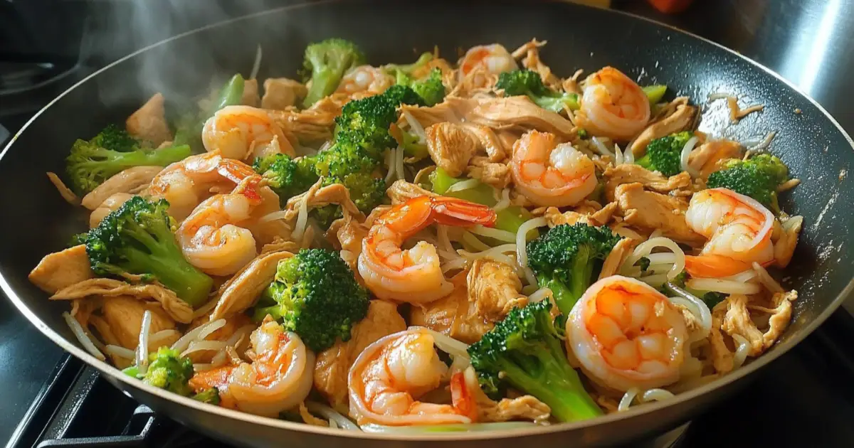 Vibrant Chicken and Shrimp Stir Fry with Fresh Vegetables