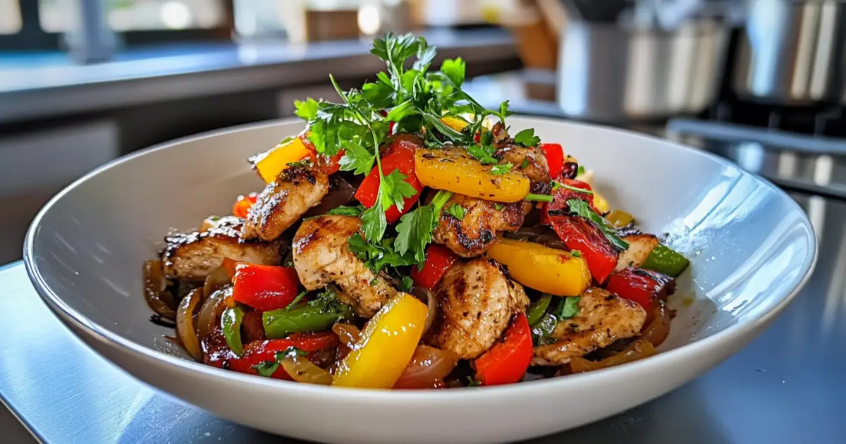 Skillet of Chicken with Peppers and Onions