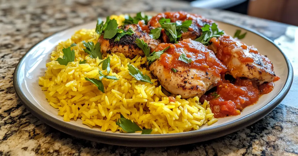 Yellow Rice Paired with Chicken Cacciatore - A Vibrant and Flavorful Dish