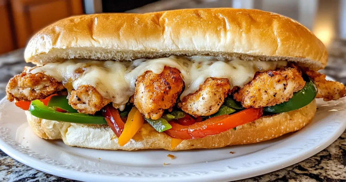 Mouthwatering Chicken Philly Sandwich with Peppers and Cheese