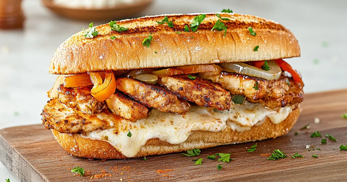 Sizzling Chicken Steak and Cheese Sandwich with Melted Provolone