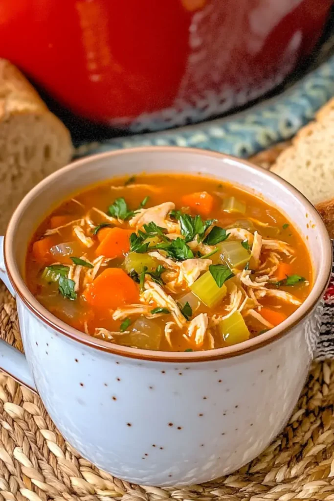 Leftover Rotisserie Chicken Recipes That Are Quick and Delicious 6 Bowl of spicy chicken and vegetable stew with carrots, celery, and herbs