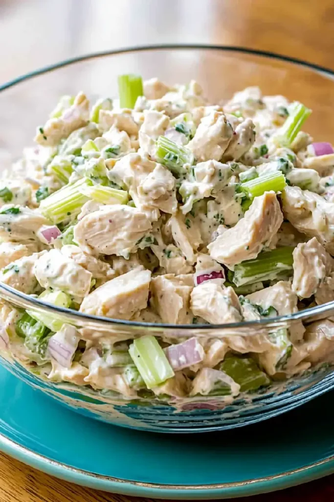 what to do with leftover rotisserie chicken 3 Bowl of creamy chicken salad with celery, red onions, and herbs