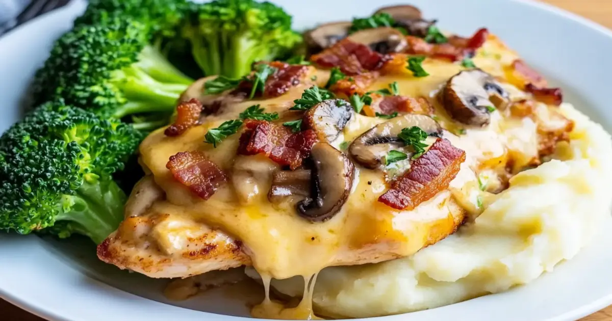 Alice Springs Chicken Dish with Bacon, Cheese, Mushrooms, and Honey Mustard