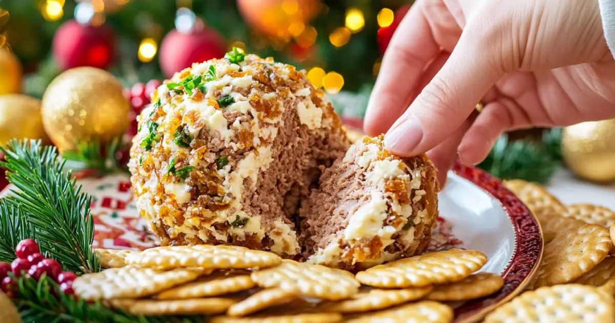 Chipped Beef Cheese Ball Served with Crackers and Veggies