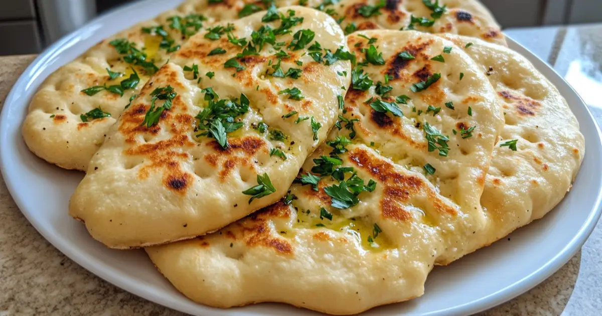 Freshly Baked Cottage Cheese Flatbread on a Wooden Board