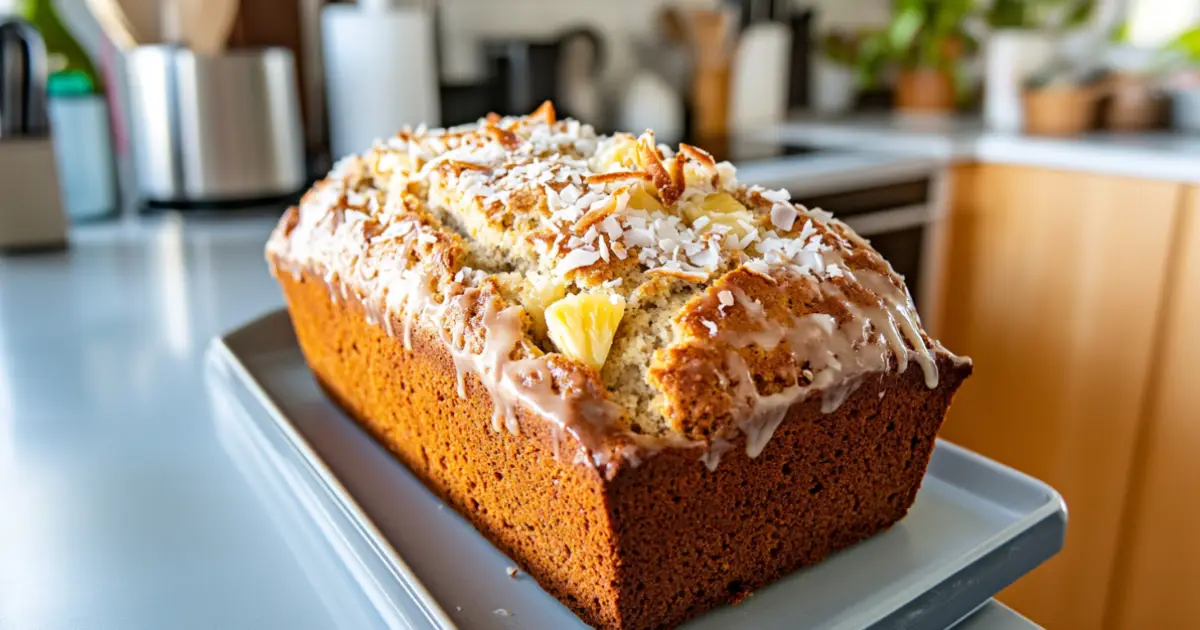 Freshly Baked Hawaiian Banana Bread with Pineapple and Coconut