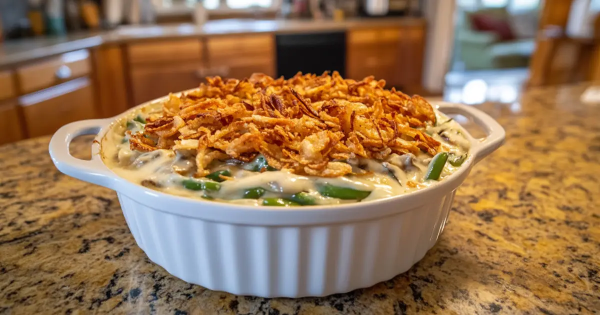 Golden Green Bean Casserole with Crispy Onion Topping