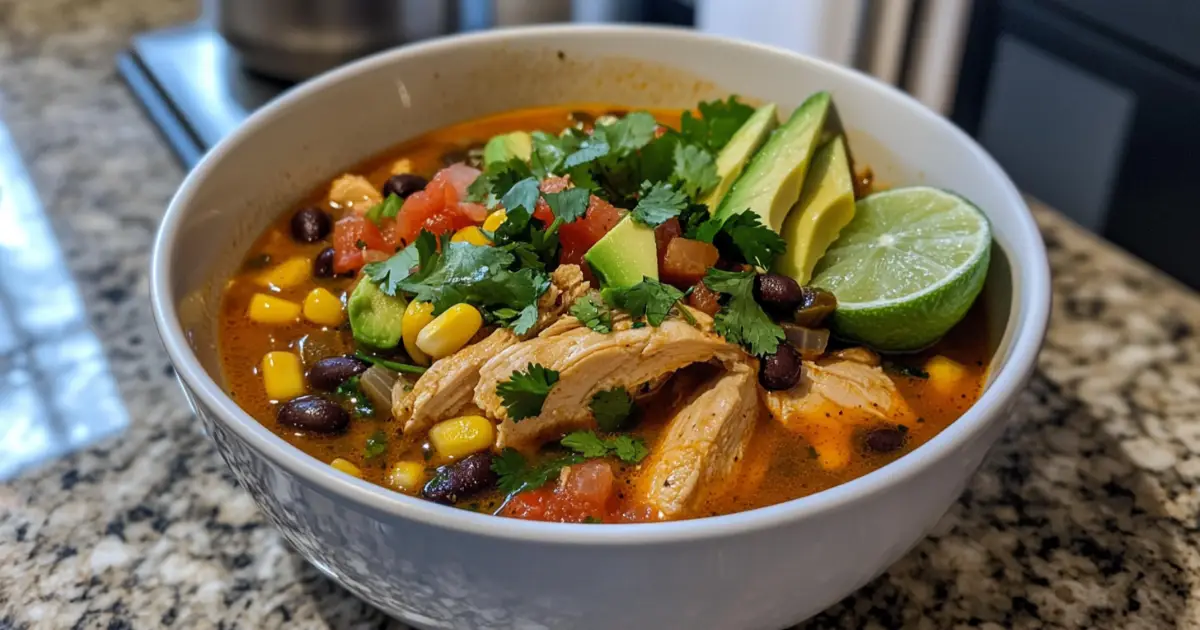 Authentic Mexican Chicken Soup Garnished with Lime and Cilantro