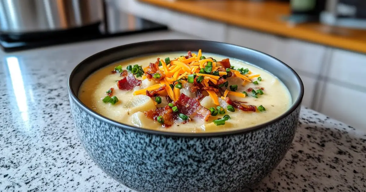 Cozy Bowl of Benignis Potato Soup with Smoky Bacon and Fresh Herbs