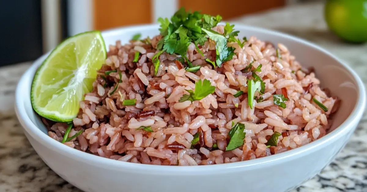 Charleston-style red rice recipe served with sausage and fresh herbs