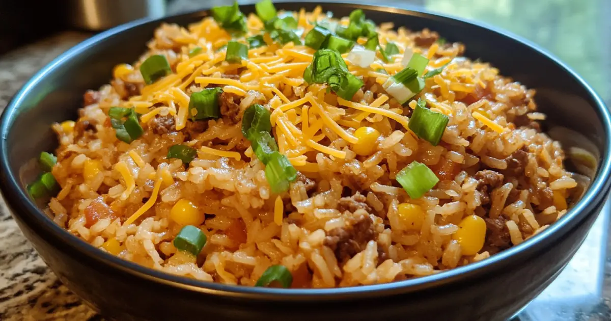 Colorful Taco Rice Bowl with Fresh Ingredients