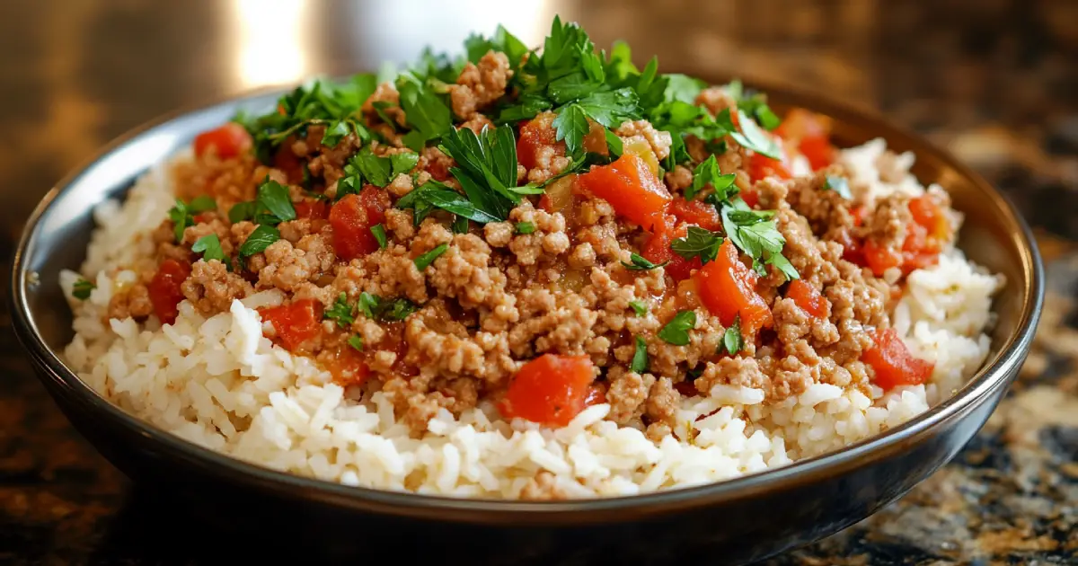 Ground Turkey and Rice Skillet Meal with Fresh Vegetables