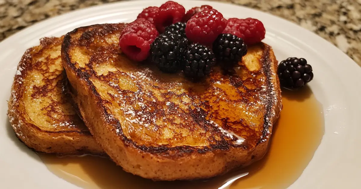 Golden Sourdough French Toast with Fresh Berries and Maple Syrup