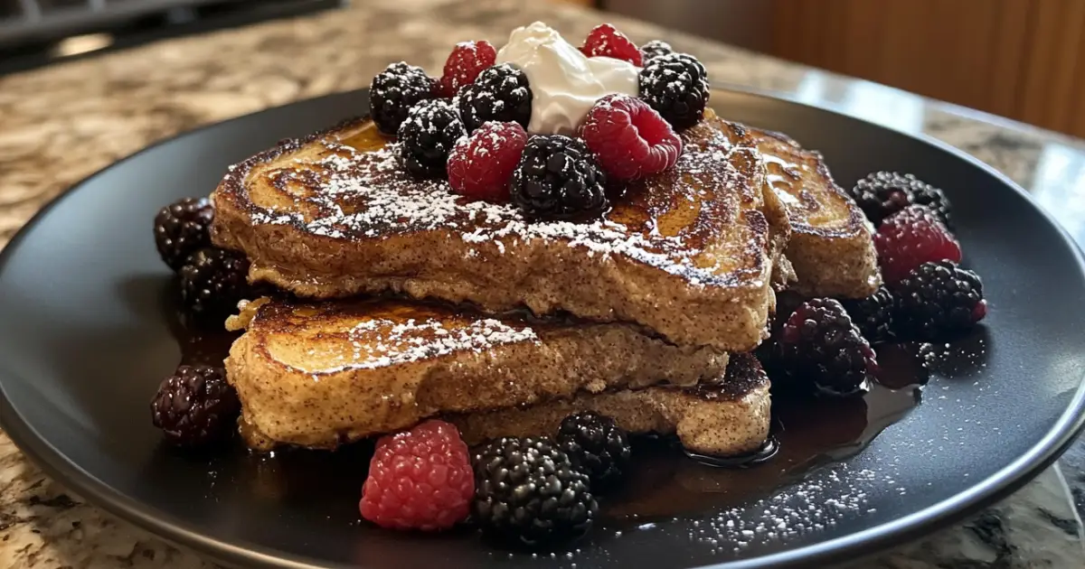 High-Protein French Toast with Fresh Berries and Syrup