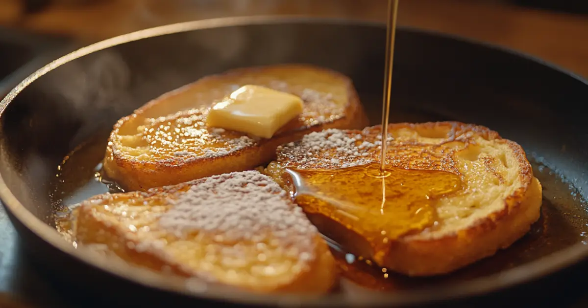 Golden Frozen French Toast Served with Fresh Berries and Syrup