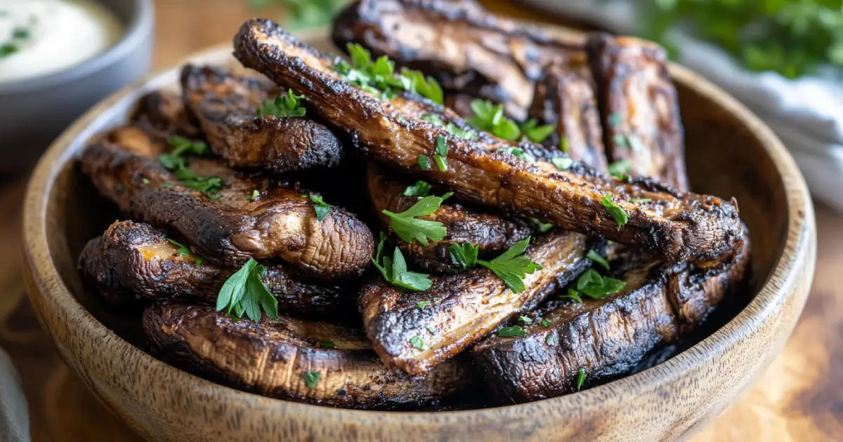 Golden Crispy Portobello Mushroom Fries with Dipping Sauce