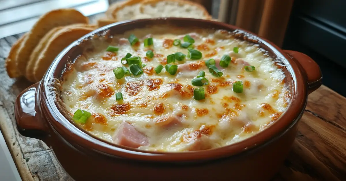 Hot Ham and Cheese Dip Served with Crackers and Veggies