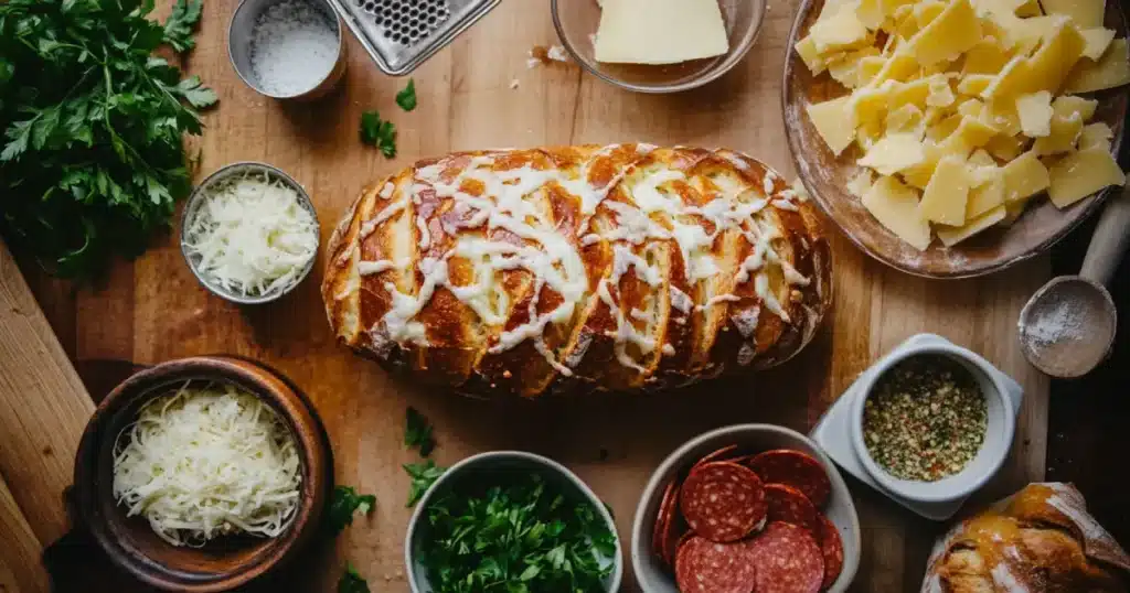 Pepperoni Pull Apart Bread: Cheesy, Savory Fun 1 Cheesy Pull-Apart Bread with Fresh Herbs and Salami Slices