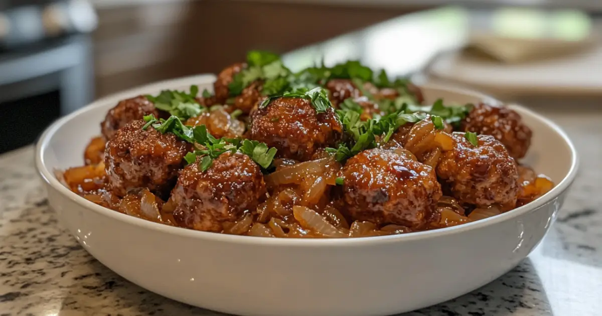 French Onion Meatballs in Rich Onion Gravy