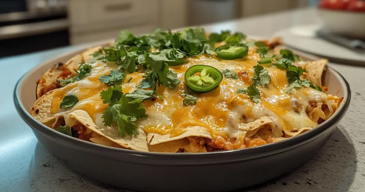 Cheesy Quesadilla Nachos Topped with Fresh Salsa and Guacamole