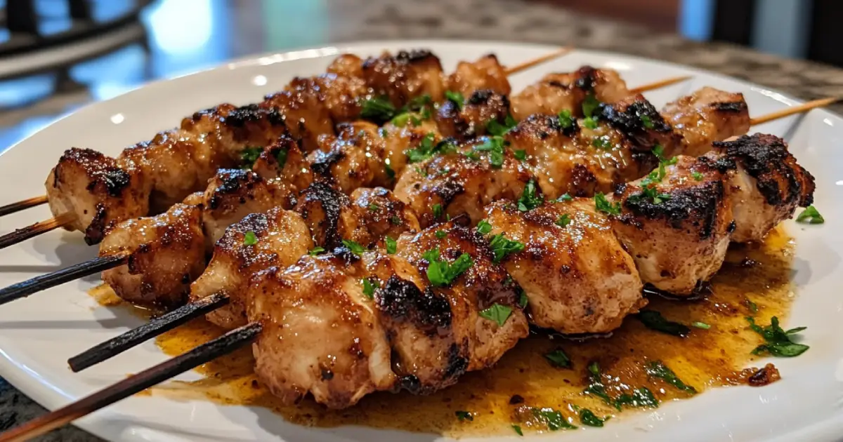 Juicy Cowboy Butter Chicken Skewers on a Grill with Herb Butter Drizzle