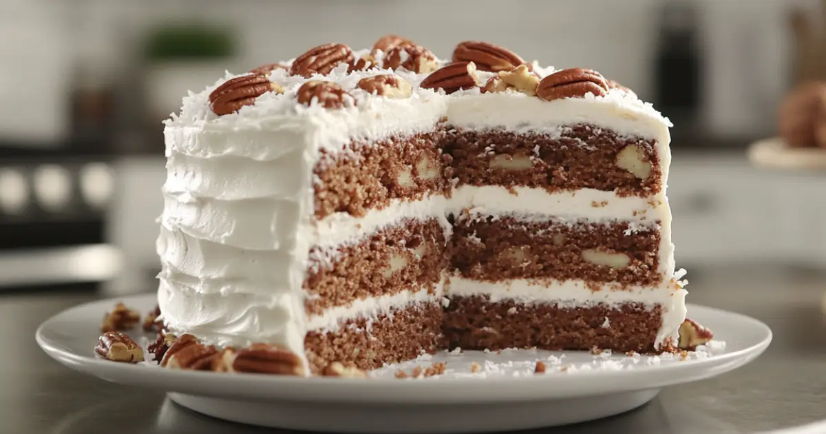 Homemade Italian Cream Cake with Pecans and Coconut