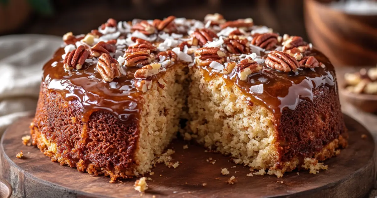 Homemade Moist Oatmeal Cake with Coconut Topping