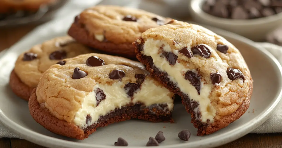 Chocolate Chip Cheesecake Cookies with Gooey Cheesecake Filling