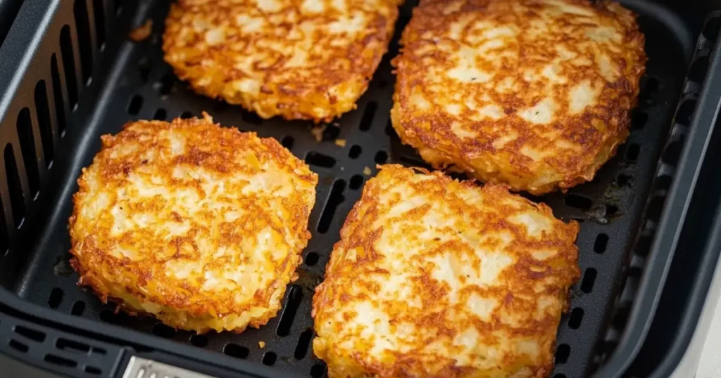Air Fryer Hash Browns Crispy and Delicious Every Time 1 Crispy Golden Hash Browns in an Air Fryer Basket