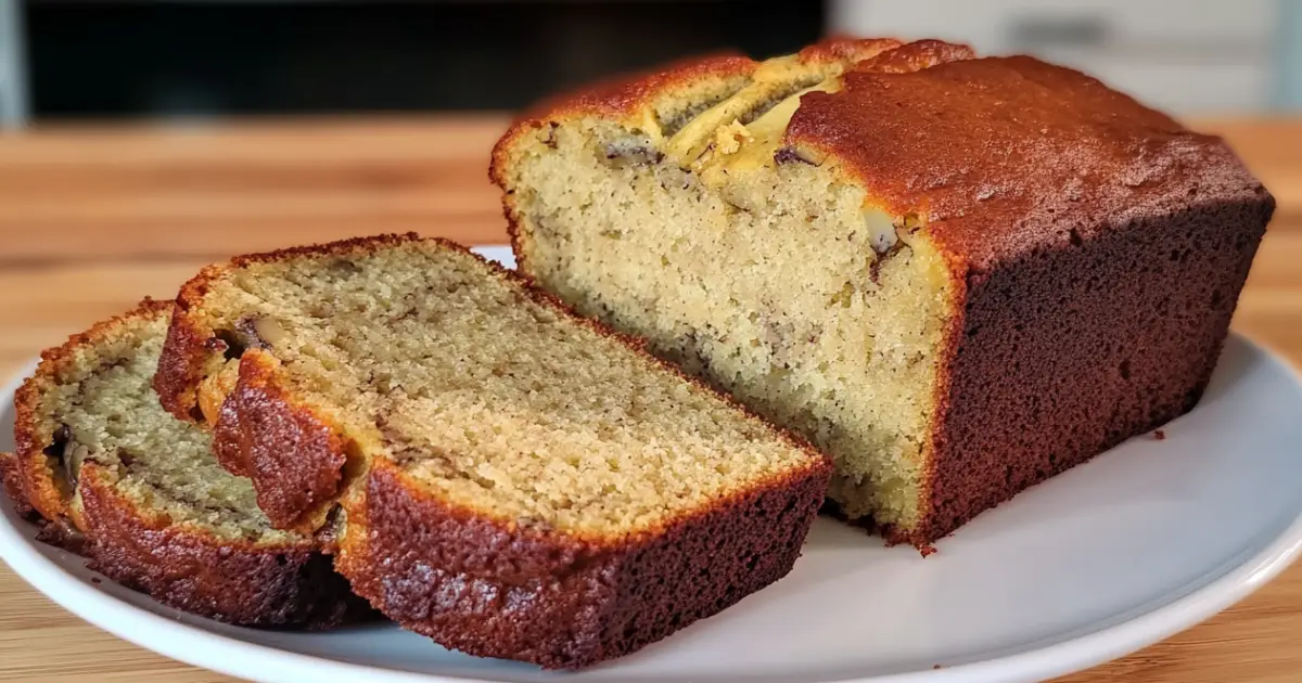 Freshly Baked 3 Ingredient Banana Bread on a Wooden Board