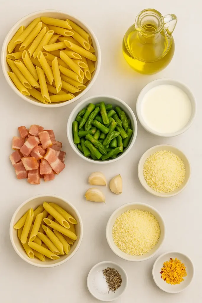 Creamy Pasta with Asparagus and Bacon 4 Ingredients for Creamy Pasta with Asparagus and Bacon