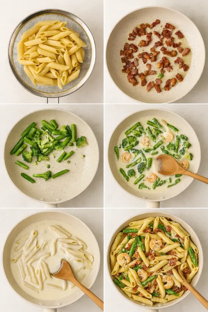 Creamy Pasta with Asparagus and Bacon 5 Step-by-Step Instructions for Making Creamy Pasta with Asparagus and Bacon