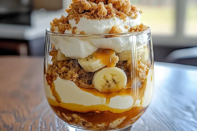Banana's Foster Banana Pudding Recipe 6 Finished Banana’s Foster Banana Pudding in a Trifle Dish