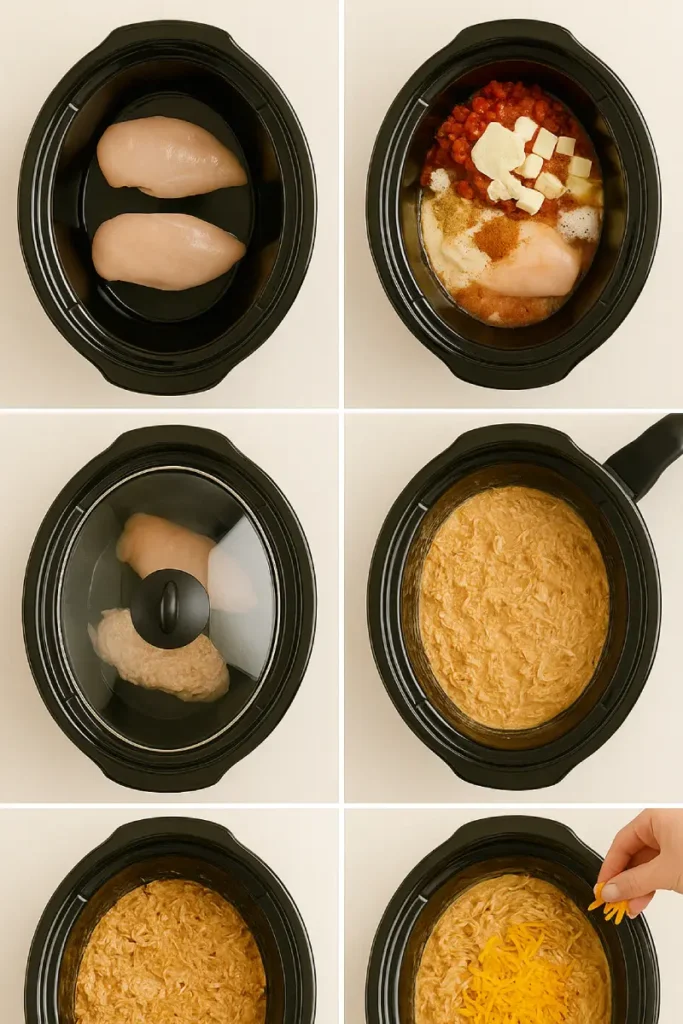 Crockpot Cheesy Chicken Spaghetti 5 Step-by-step process of making Crockpot Cheesy Chicken Spaghetti