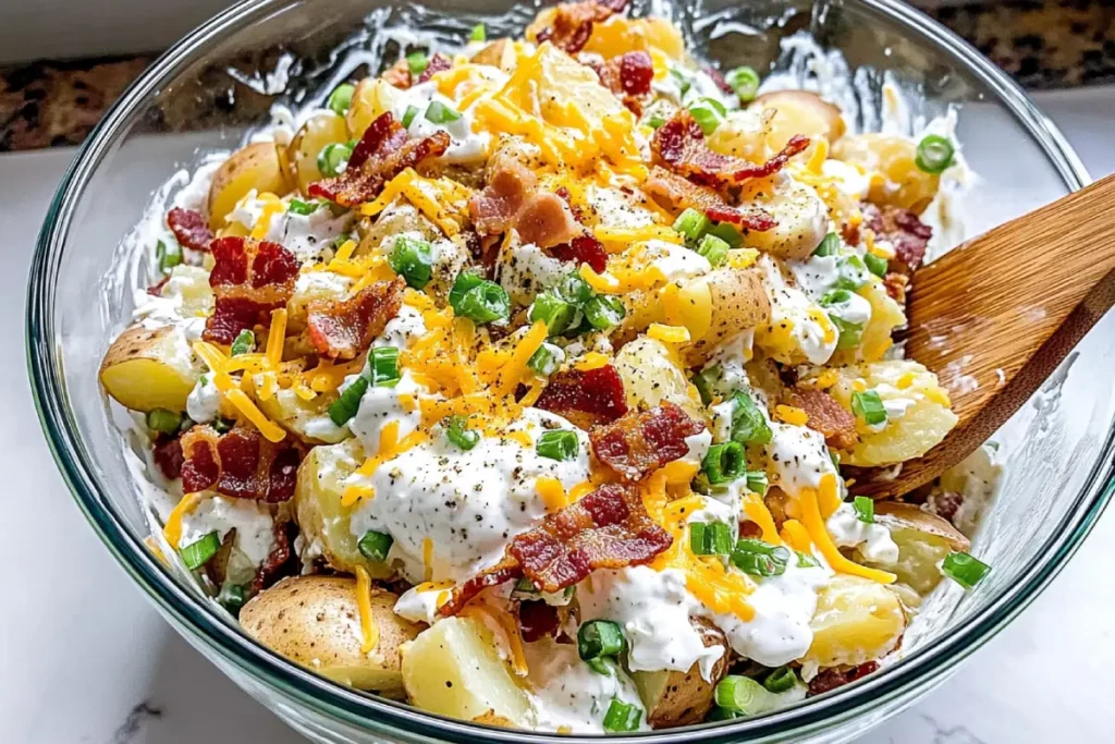 Loaded Baked Potato Salad – Creamy, Cheesy, and Topped with Bacon