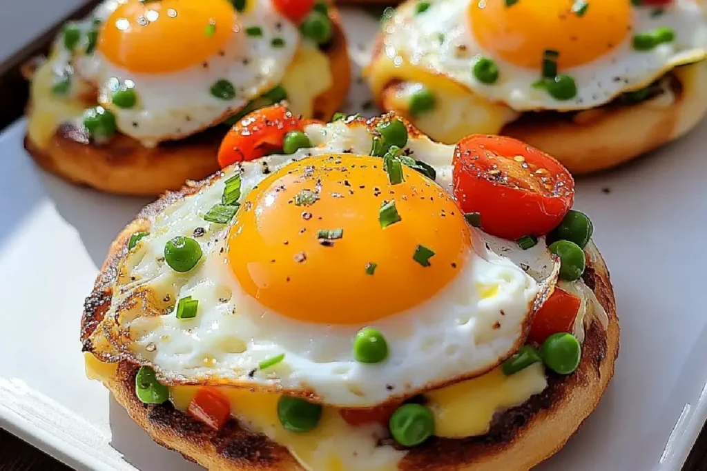 Mini Breakfast Pizzas with Eggs, Cheese & Crispy English Muffins