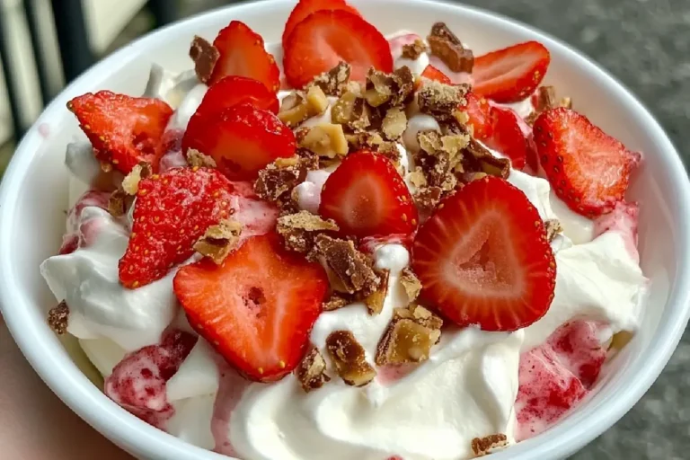 Strawberry Dessert Salad Toffee 2 No-Bake Strawberry Dessert Salad with Cream Cheese and Toffee Bits