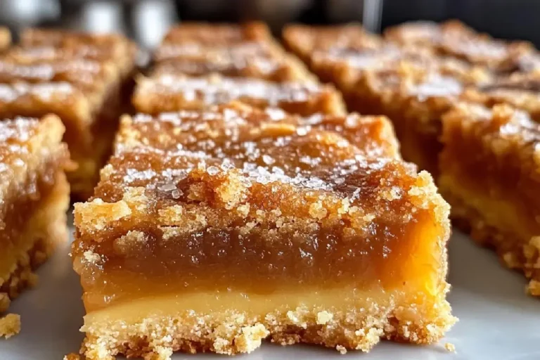 Decadent Salted Caramel Butter Bars 2 Close-up of gooey Decadent Salted Caramel Butter Bars stacked on parchment paper