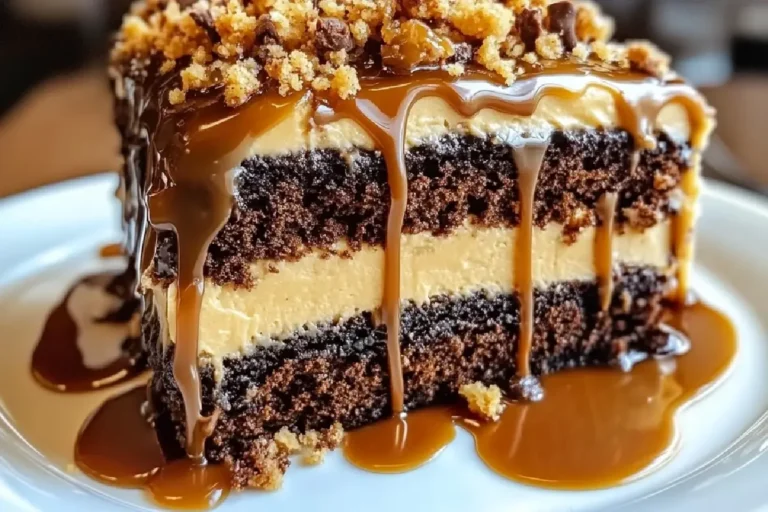 Caramel Toffee Crunch Cake 2 Caramel Toffee Crunch Cake topped with gooey caramel and crushed toffee bits
