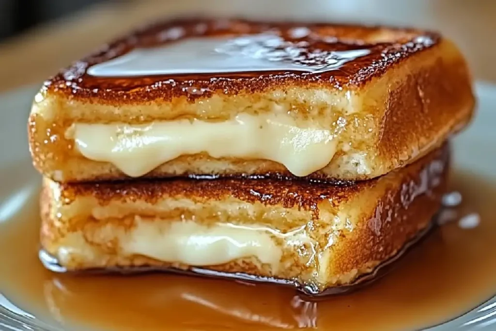 Overnight Crème Brûlée French Toast baked golden and caramelized in a white dish
