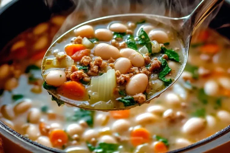 Tuscan White Bean Soup 2 Bowl of Creamy Tuscan White Bean Soup with Fresh Herbs and Crusty Bread