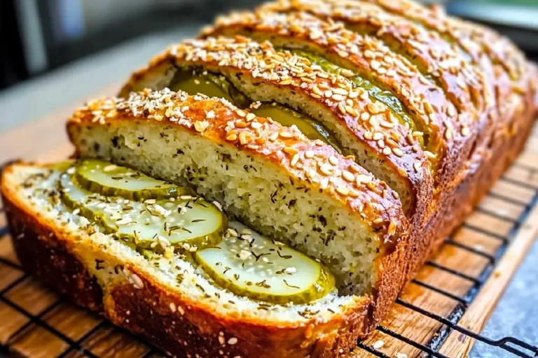 Dill Pickle Bread Recipe 6 Freshly Baked Dill Pickle Bread Sliced on a Wooden Board