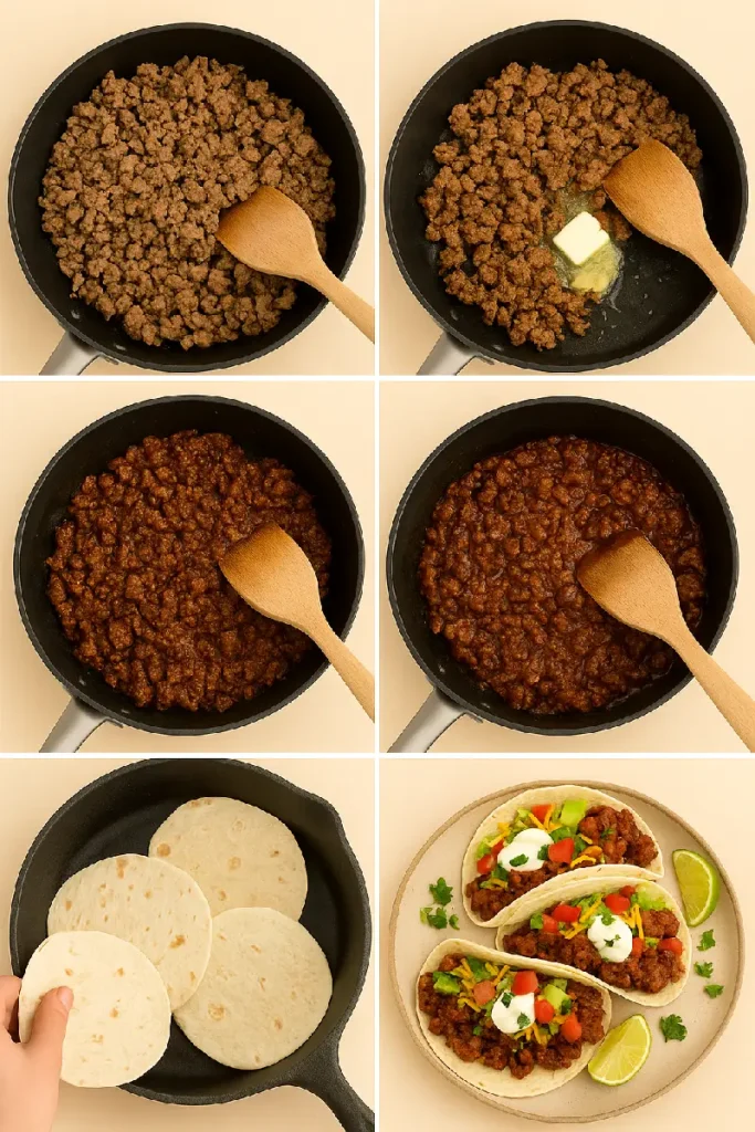 Garlic Butter Honey BBQ Beef Tacos 5 Step-by-step instructions for making Garlic Butter Honey BBQ Beef Tacos