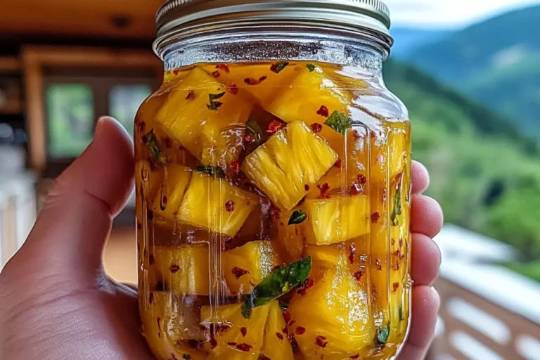 Pineapple Cowboy Candy Recipe 4 Jar of homemade Pineapple Cowboy Candy with jalapeños and pineapple in a sticky sweet-spicy syrup
