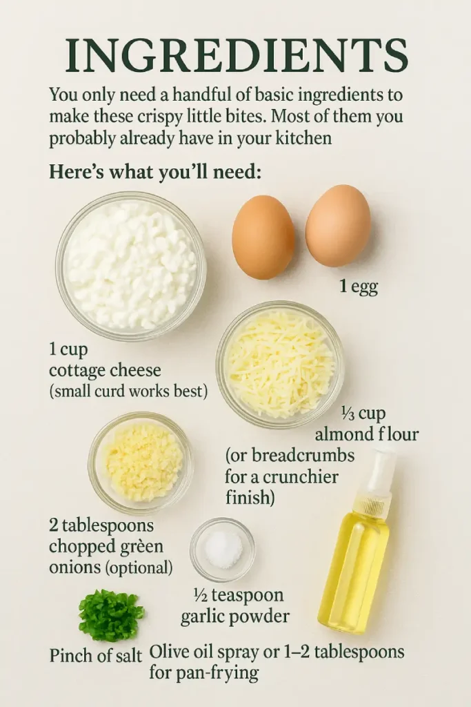 Crispy Cottage Cheese Treats 3 Fresh ingredients laid out for making crispy cottage cheese bites