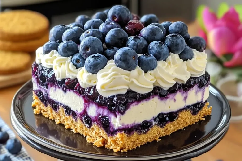 Layered Blueberry Dessert with Cream Cheese and Graham Cracker Crust