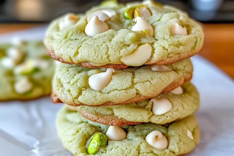 Soft and Chewy Pistachio Pudding Cookies 2 Freshly baked soft and chewy pistachio pudding cookies with white chocolate chips