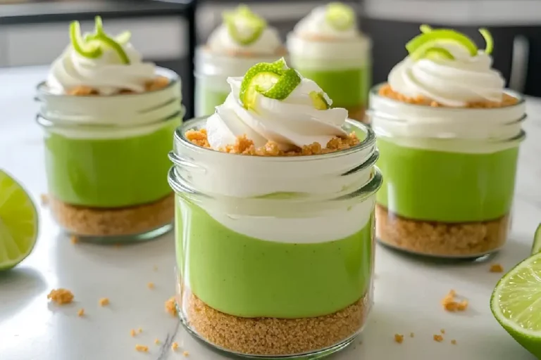 No-Bake Key Lime Cheesecake Jars 2 Individual No-Bake Key Lime Cheesecake Jars with Graham Cracker Crust and Whipped Cream