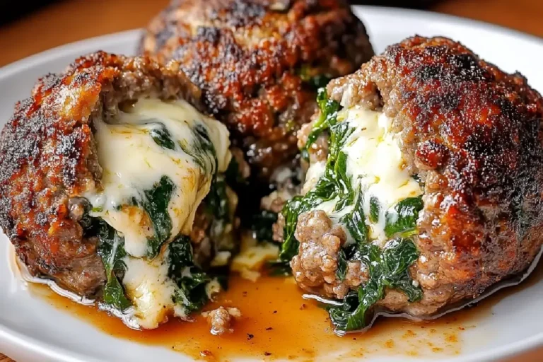 Spinach Garlic Meatballs Stuffed with Mozzarella 2 Mozzarella-Stuffed Meatballs with Garlic & Spinach – Easy, Juicy, Delicious!